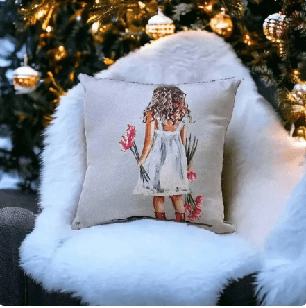 Cushion Cover - Inge's Art Printed Girl with flowers *
