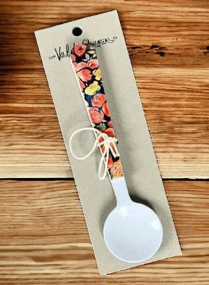 Enamel Printed Sugar Spoon - Black with Flowers