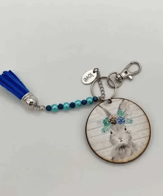 Handbag Tag / Keyring - Bunny with Succulents