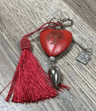 Keyring - Red - Heart with Tree of life