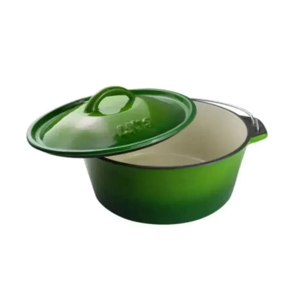 LK Flat Potjie Bake Pot 5L - GREEN Enamel(#12)