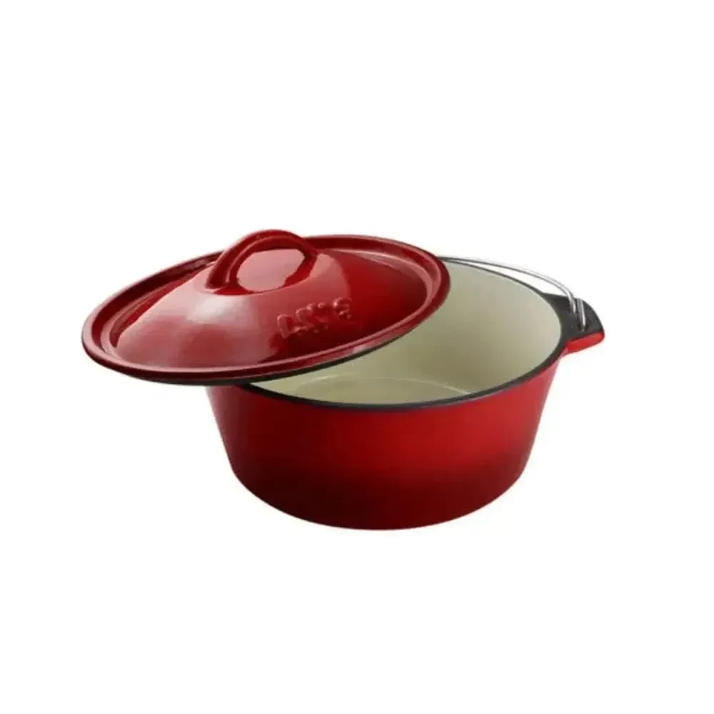 LK Flat Potjie Bake Pot 5L - RED Enamel(#12)