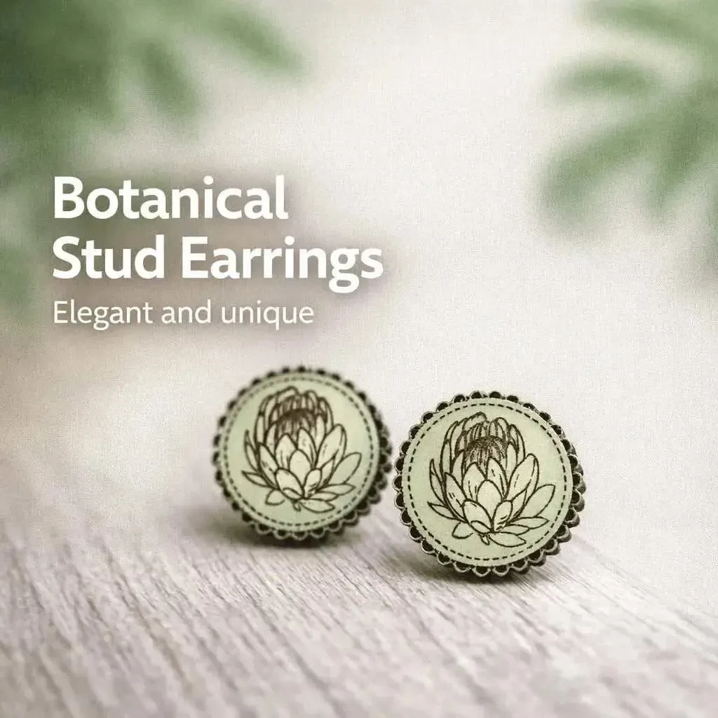 Earrings - Mint Green Circle with Protea