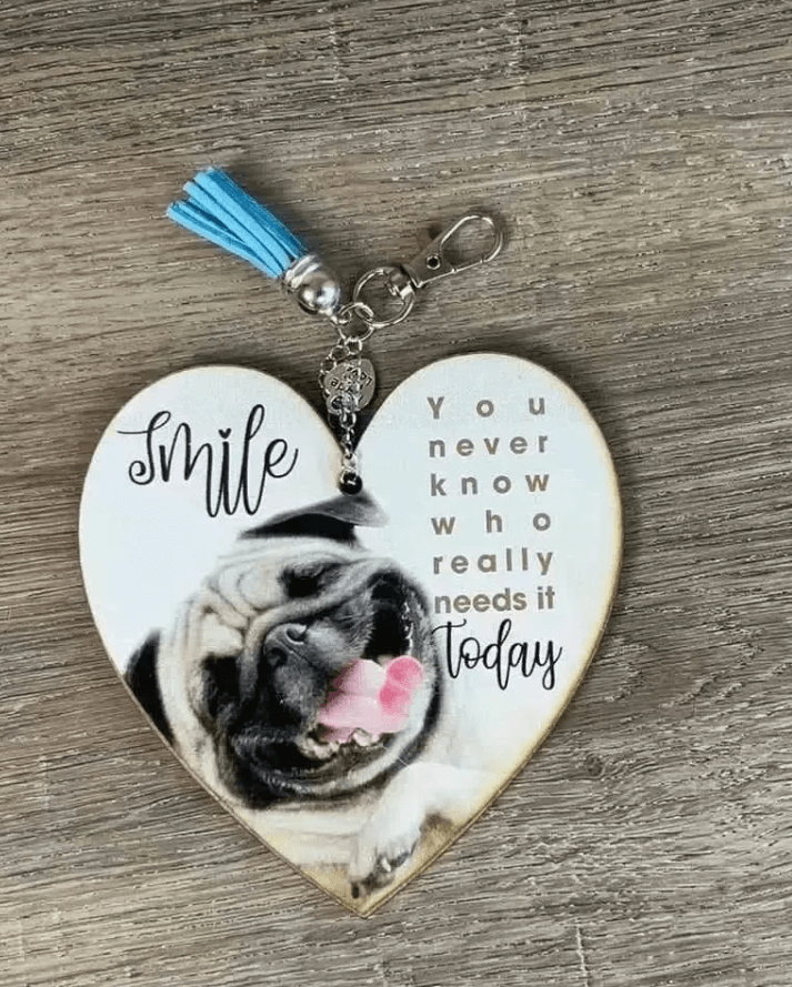 Key Tag - Wooden Heart Smile