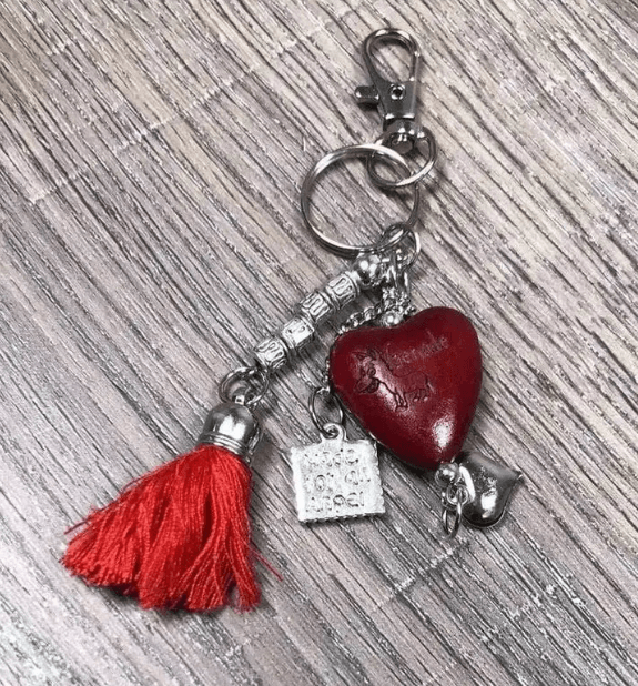 Key Tag/ Handbag Tag - Red - Heart with Donkey and "Genade"