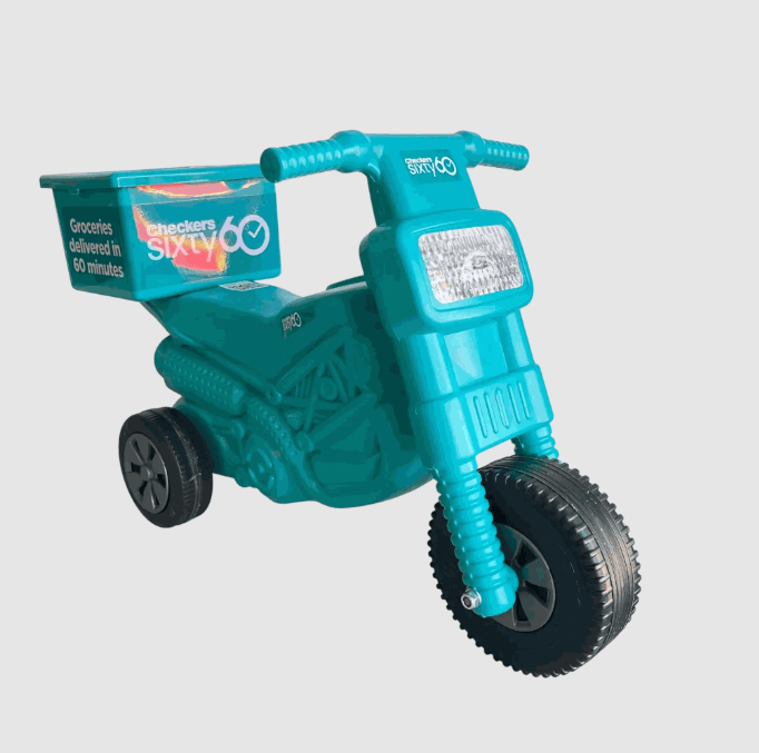 Checkers Sixty60 Teal Plastic Motorbike - MINI-ME Version