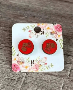 Earrings - Red With Engraved Owls