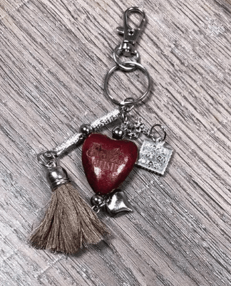 Key Tag/ Handbag Tag - Red - Heart with "John Deere Meisie"