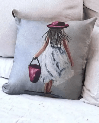 Cushion Cover - Inge's Art Printed Girl with Red Bucket *