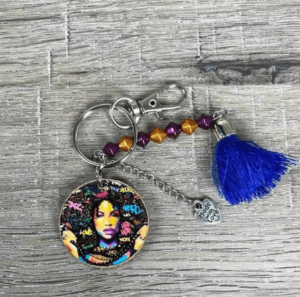 Key Tag - Wooden Circle with Woman's Face