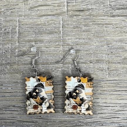 Hanging Earrings - Postage Stamp with A Dog