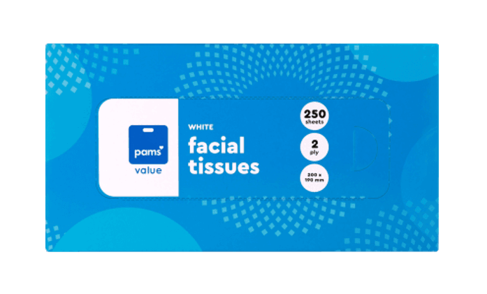 Pams Value White 2 Ply Facial Tissues 250pk