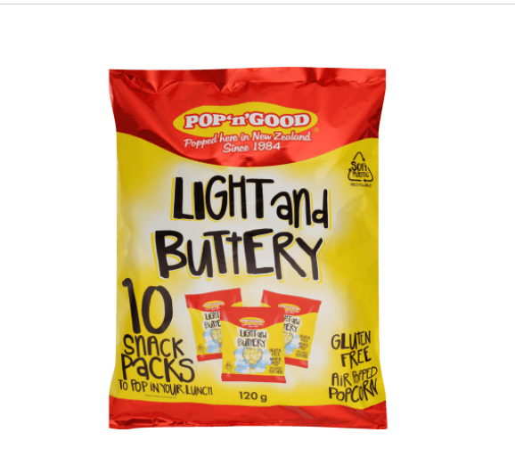 Pop'n'Good Light And Buttery Popcorn Snack Packs 10pk