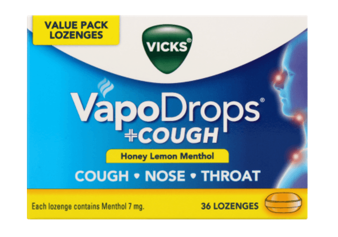 Vicks VapoDrops Honey Lemon Menthol Lozenges 36pk