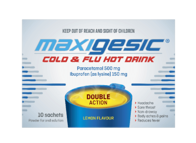 Maxigesic Lemon Flavour Double Action Cold & Flu Hot Drink 10pk