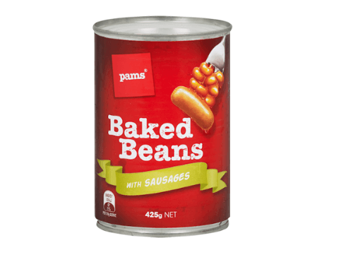 Pams Baked Beans With Sausages 425g