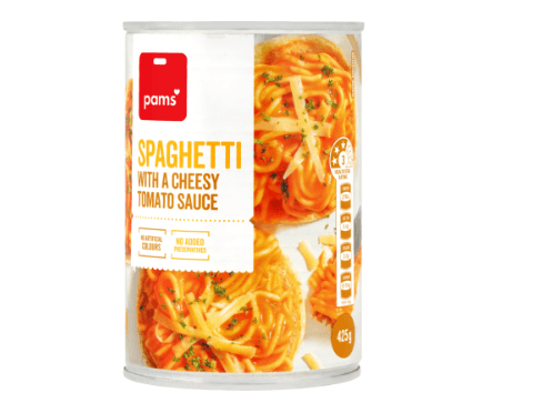 Pams Spaghetti With A Cheesy Tomato Sauce 425g