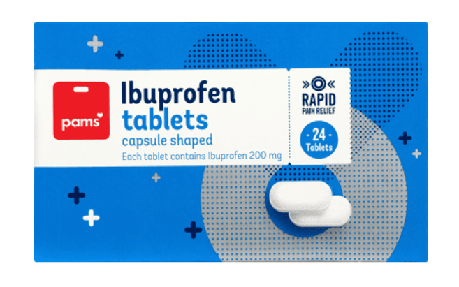 Pams Ibuprofen Capsule Shaped Tablets 24pk