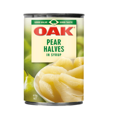 Oak Pear Halves In Syrup 410g