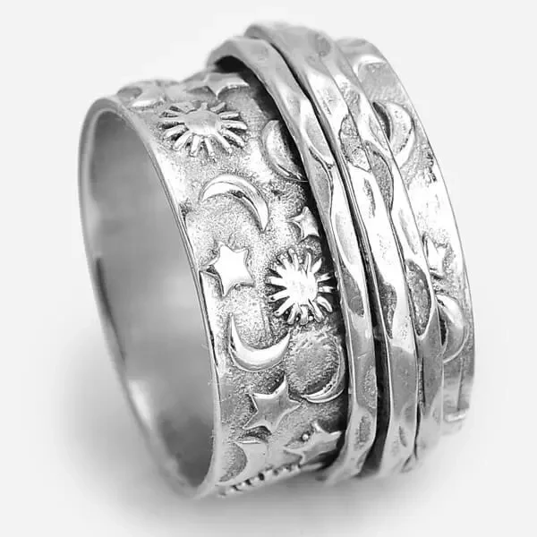 Natural Retro Star And Moon Ring