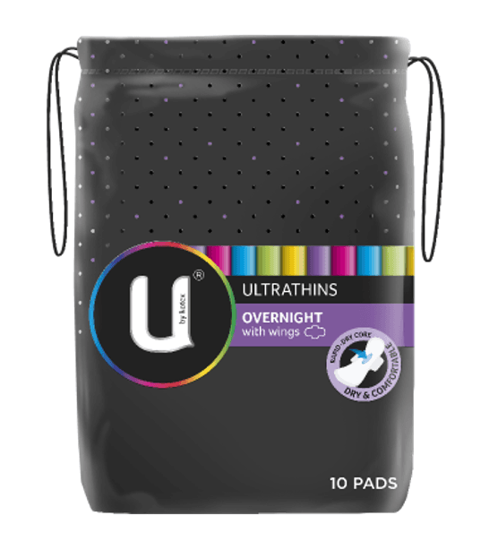 U By Kotex Ultrathins Overnight Regular With Wings 10pk