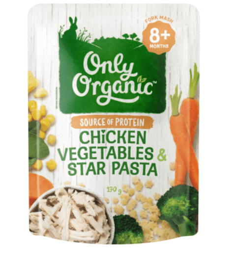 Only Organic Chicken Vegetables & Star Pasta 8+ Months Fork Mash 170g