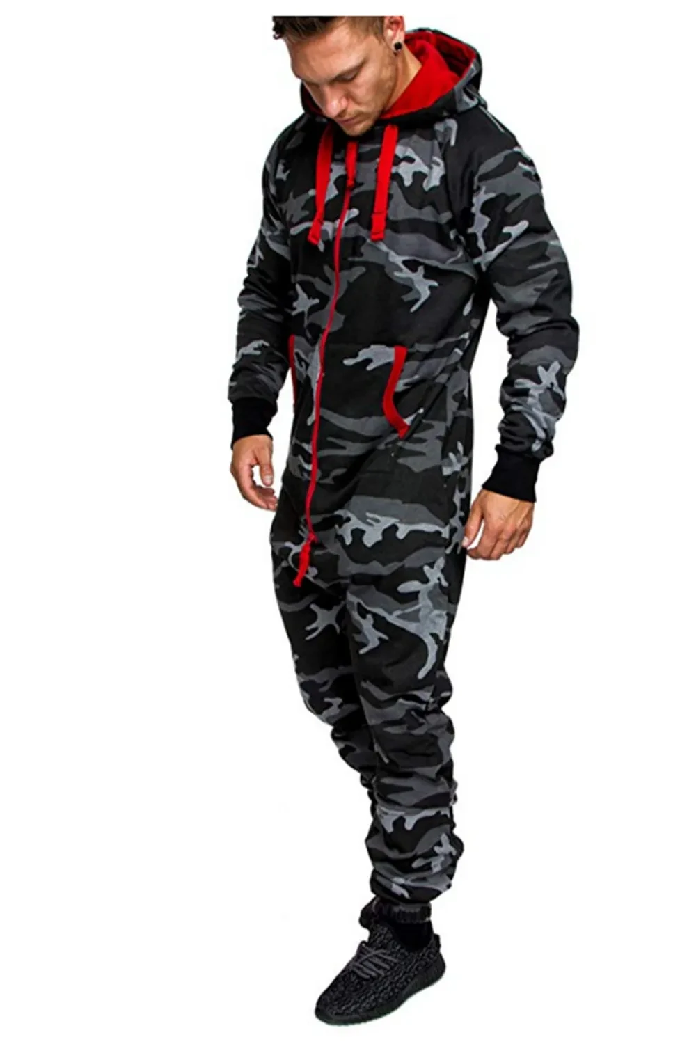 Hooded Fleece Solid Color Jumpsuit