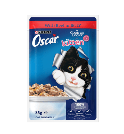 Purina Oscar Kitten Beef Jelly Wet Cat Food Pouch 85g