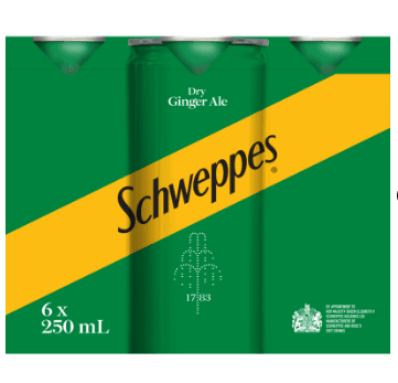 Schweppes Dry Ginger Ale Cans 6 x 250ml