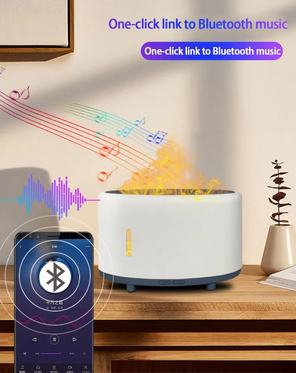 Flame Humidifier Bluetooth Remote Control LED Light Aromatherapy Humidifier Customized 150ml Flame Aromatherapy Machine