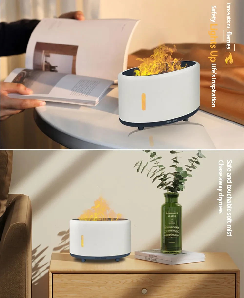 Flame Humidifier Bluetooth Remote Control LED Light Aromatherapy Humidifier Customized 150ml Flame Aromatherapy Machine