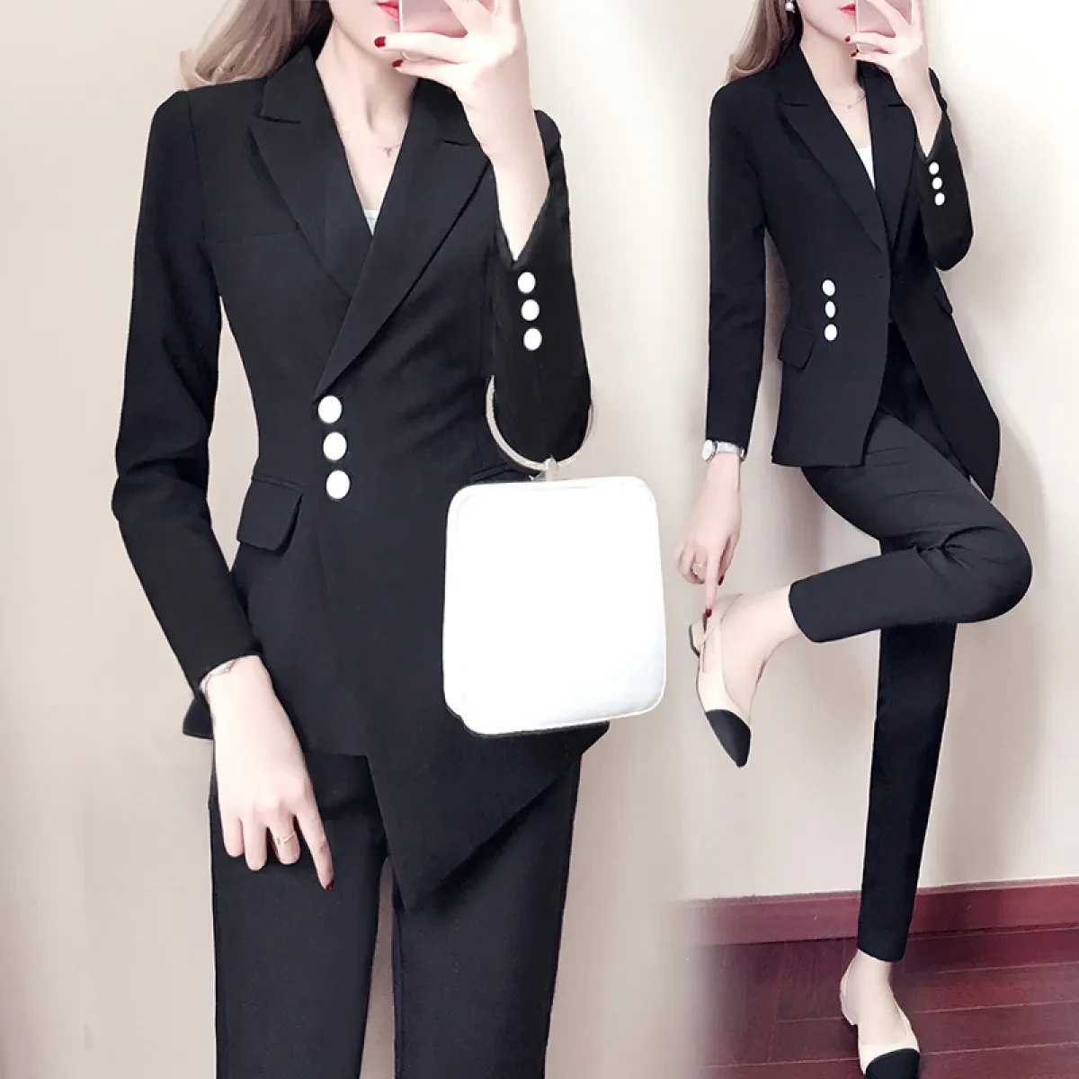 Women White Slim Pant Suits