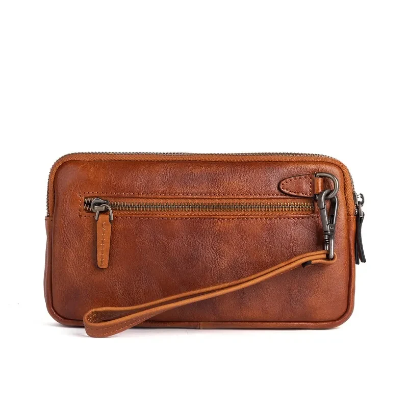 Vertical Model In Square Shape First Layer Cowhide Casual Clutch Men
