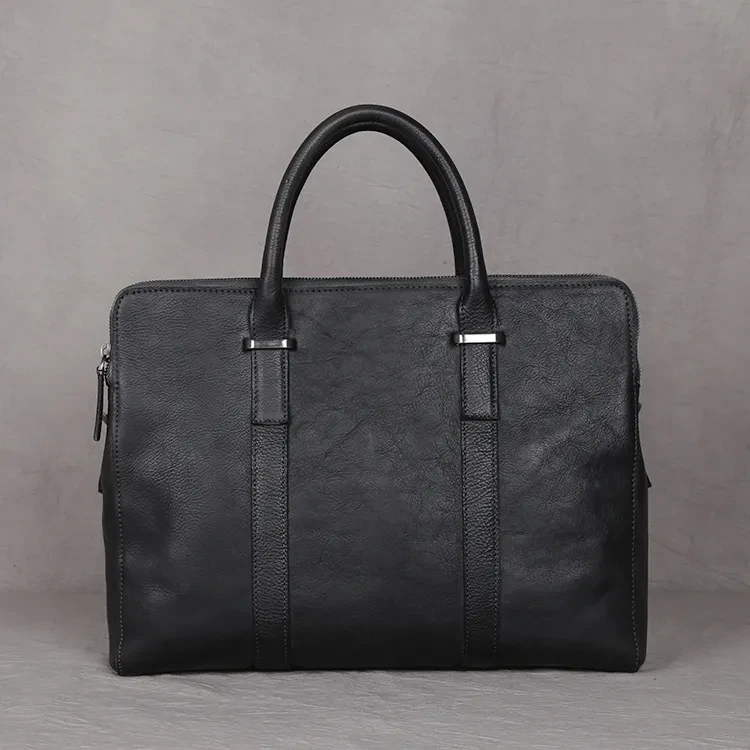 Vintage Vegetable Tanned Leather Men's First Layer Cowhide Casual Business Handbag