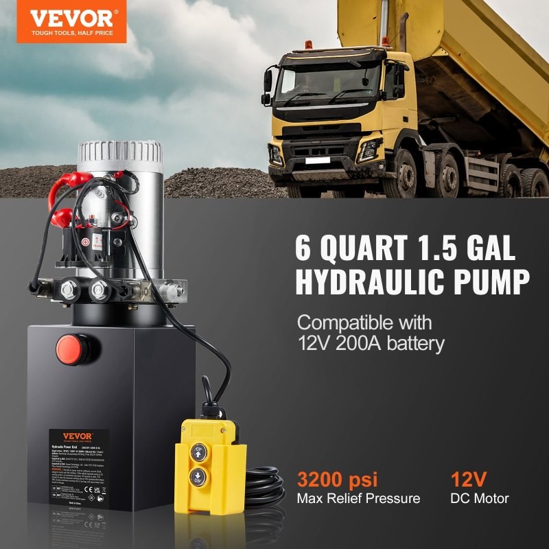 VEVOR Hydraulic, 6 Quart Hydraulic Power Unit, Double Acting