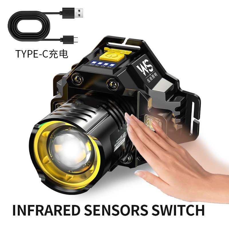 Head-Mounted Induction Zoomable Super Bright Flashlight