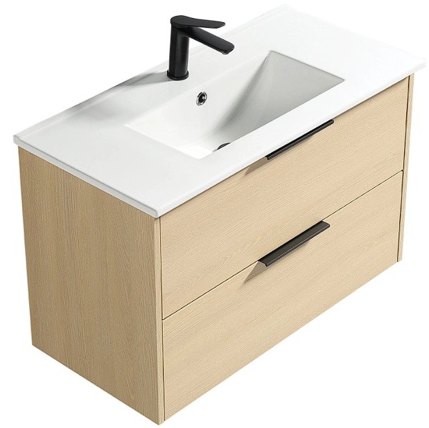 Nova Wall Vanity with Ceramic Top 800mm - Natural Oak