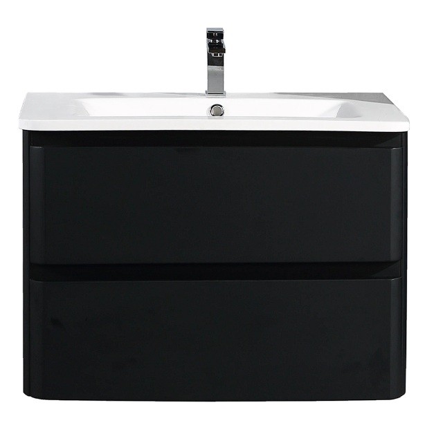 Vogue Edge Black Wall Vanity with White Stone Resin Top - 800mm