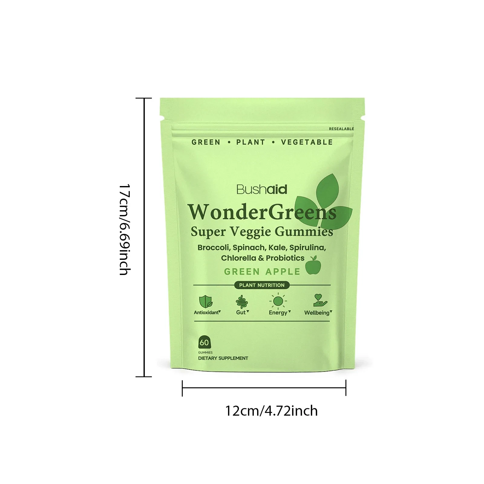Bushaid WonderGreens Super Veggie Gummies Green Apple 60 Gummies