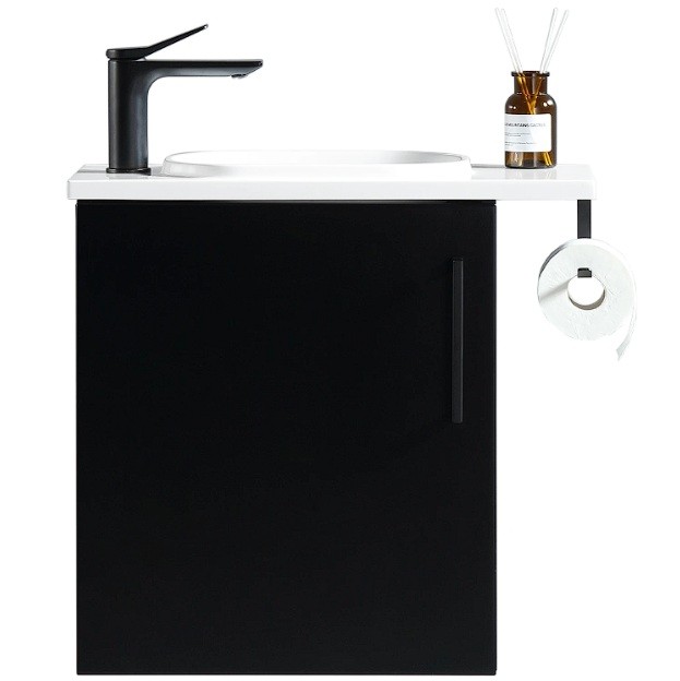 Vogue Noe Matte Black Wall Vanity With Top and Holder - 440mm