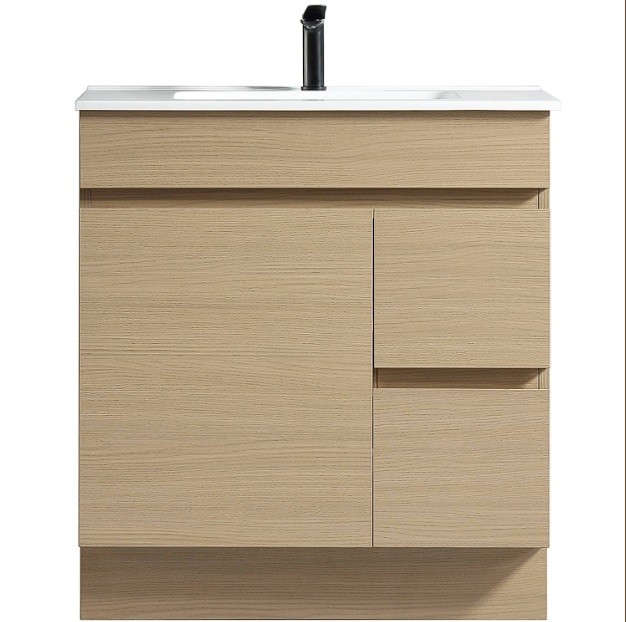 Novo Natural Oak Floor Vanity with Classic Ceramic Top - 750mm