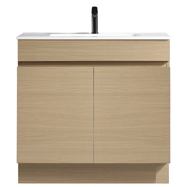 Novo Natural Oak Floor Vanity with Classic Ceramic Top - 900mm