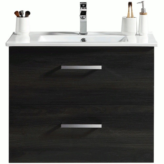 Vogue Novo Wall Vanity Black Woodgrain with Classic Ceramic Top 600mm