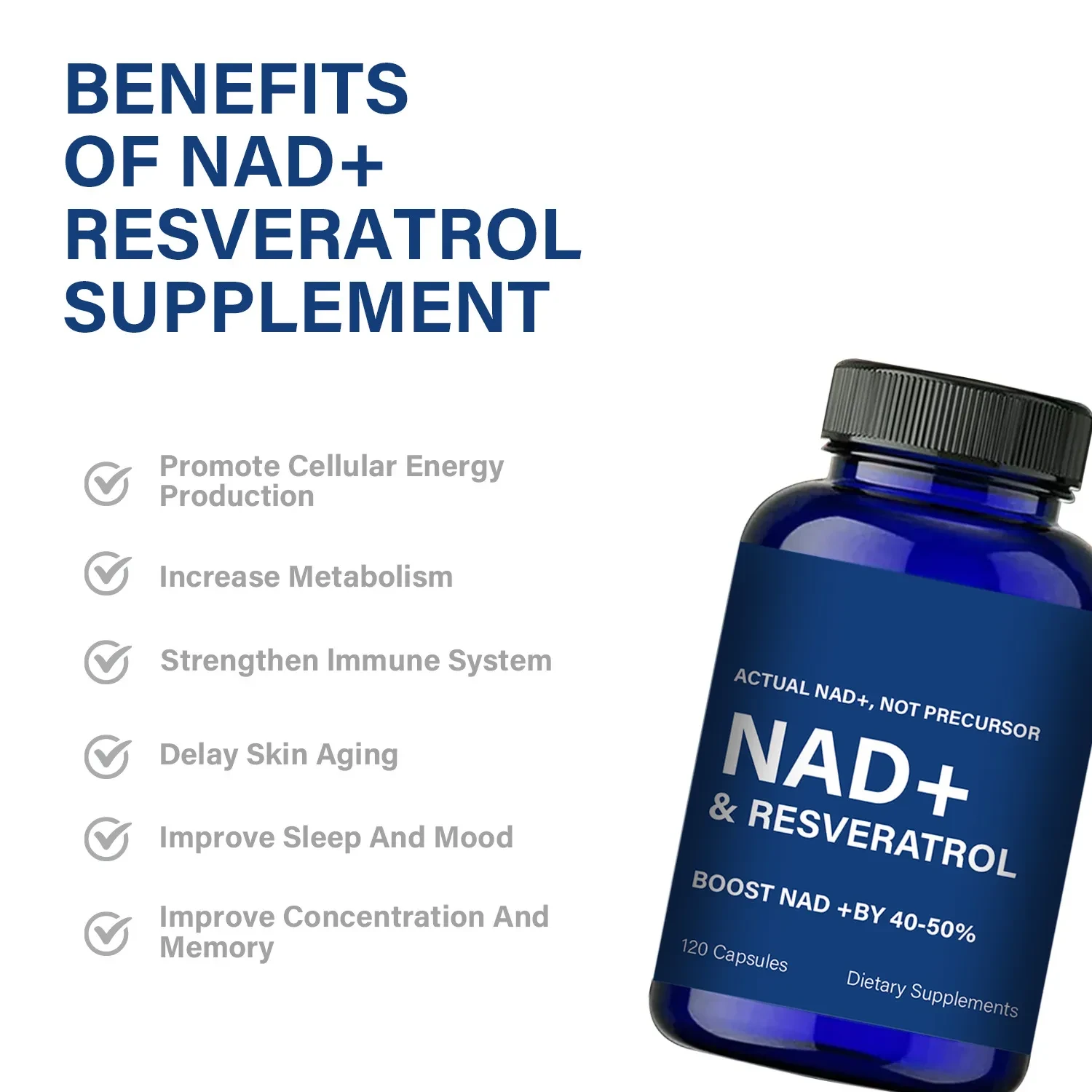 NAD+ & Resveratrol Supplement 120 Capsules