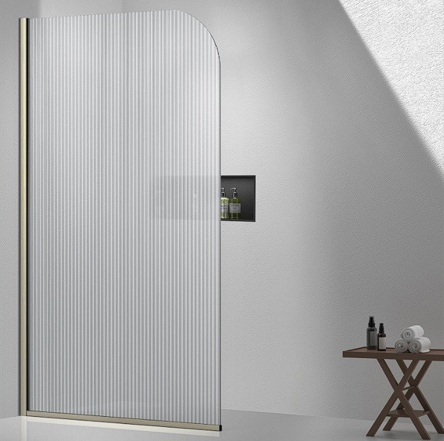 Fluted Curved Shower Screen 1200 x 2000mm Brushed Brass - LHS