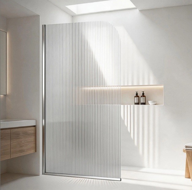 Fluted Curved Shower Screen 1200 x 2000mm Chrome - LHS