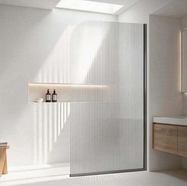 Fluted Curved Shower Screen 1200 x 2000mm Brushed Gunmetal - RHS