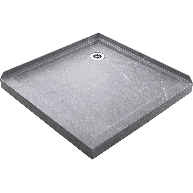 900mm Square Shower Tray Corner Waste - Grey Marble Look