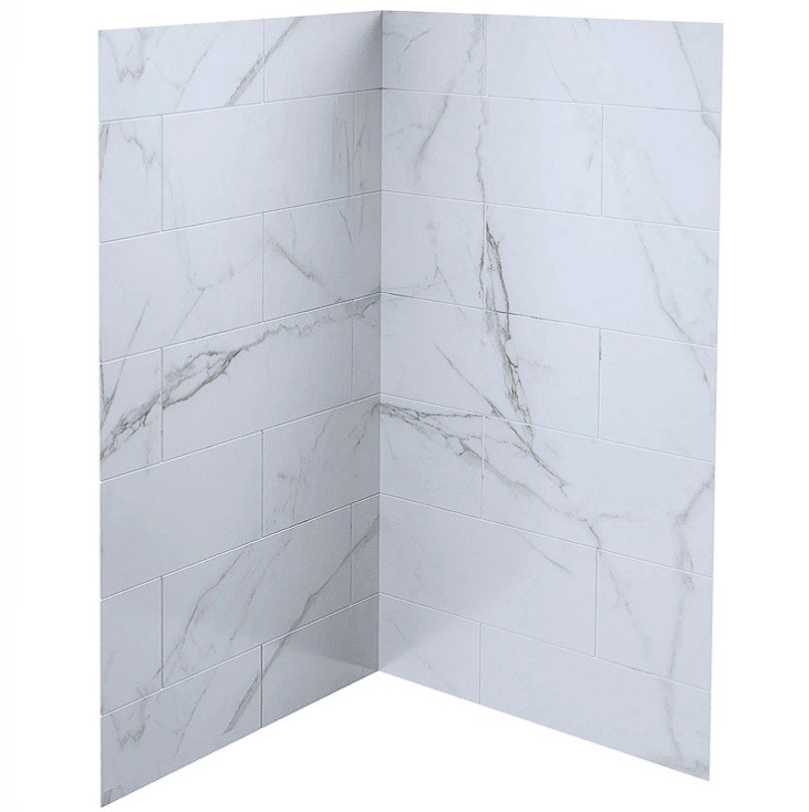 White Marble Look Shower Liner with White Lines - 1000mm