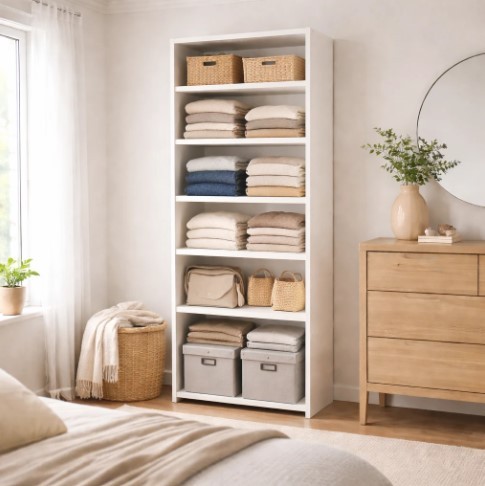Wardrobe Floorstanding Tower with Shelves - Matte White - W 630mm x H 2000mm